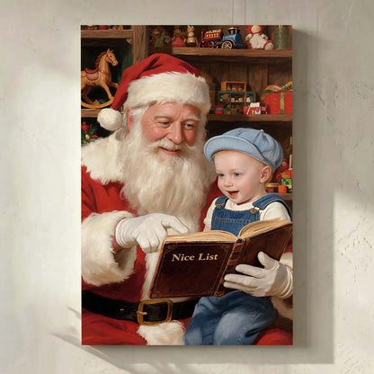 Personalized Santa and Child Canvas Art | Magical Holiday Portrait & Keepsake