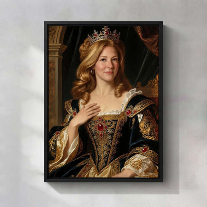 Personalized Renaissance & Baroque Queen Canvas | Regal Crown & Floral Masterpiece