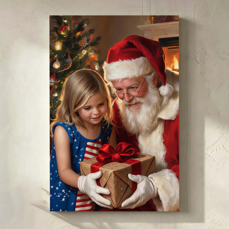 Personalized Santa and Child Canvas Art | Magical Holiday Portrait & Keepsake
