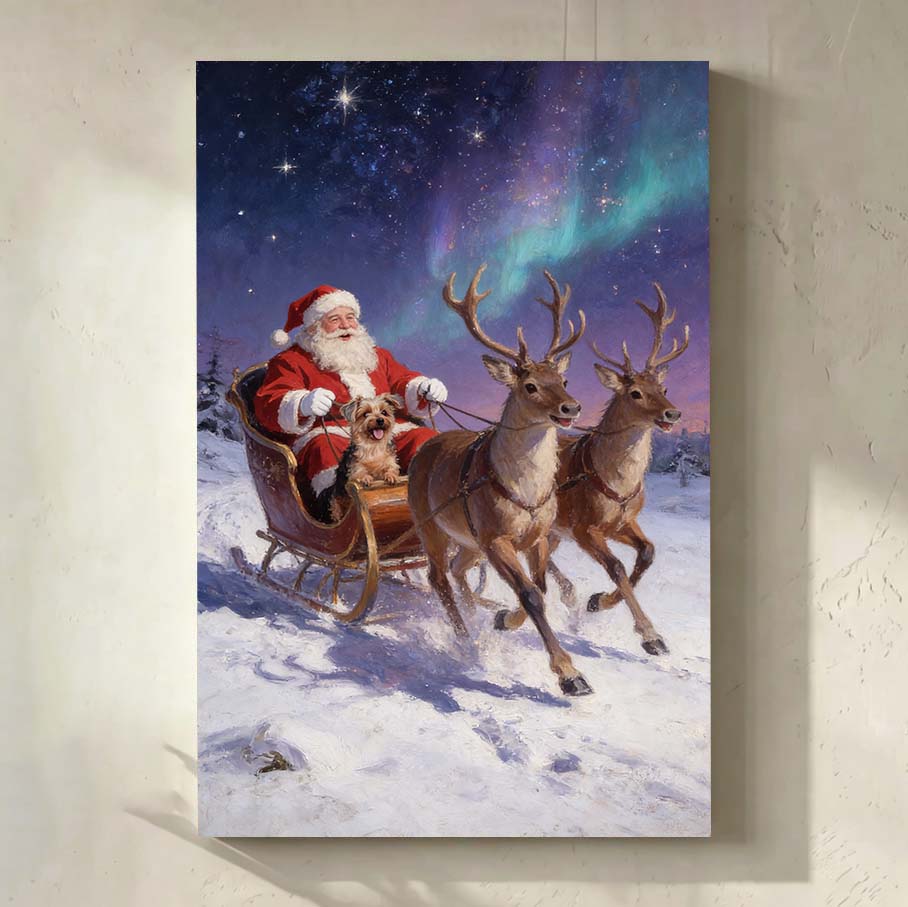Personalized Santa Claus with Pet Christmas Art  | Magical Christmas Pet Portrait