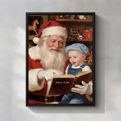 Personalized Santa and Child Canvas Art | Magical Holiday Portrait & Keepsake