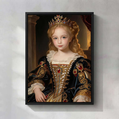 Personalized Renaissance & Baroque Queen Canvas | Regal Crown & Floral Masterpiece